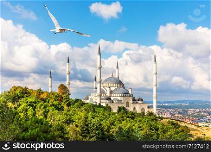 Beautiful Camlica Mosque, side view in Istanbul, Turkey.. Beautiful Camlica Mosque, side view, Istanbul, Turkey