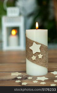 Beautiful Candles in home. Warm christmas decoration