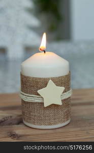 Beautiful Candles in home. Warm christmas decoration