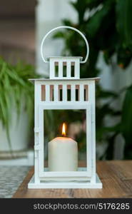 Beautiful Candles in home. Warm christmas decoration