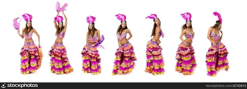 Beautiful carnival dancer, isolated on white background
