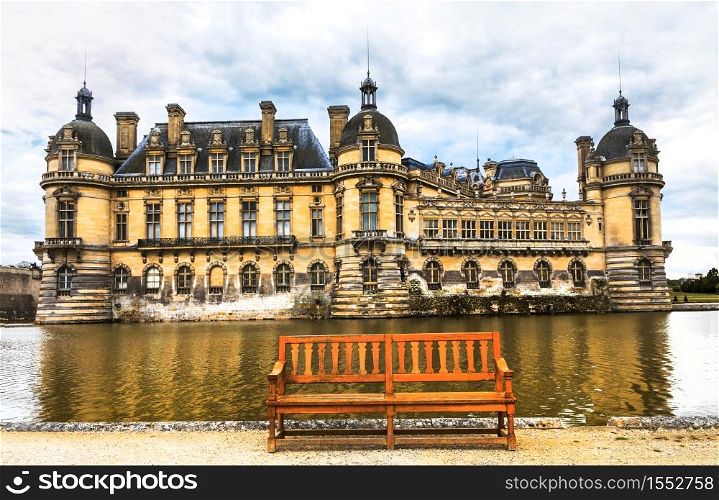Beautiful Castles and historic monuments of France - royal Chateau de Chantilly. elegand royal palace Chantilly. monuments and landmarks of France