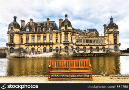 Beautiful Castles and historic monuments of France - royal Chateau de Chantilly. elegand royal palace Chantilly. monuments and landmarks of France