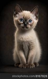 Beautiful cat with a light grayish fur on a dark background. Generative AI