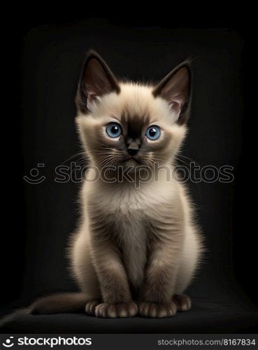 Beautiful cat with a light grayish fur on a dark background. Generative AI