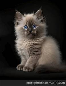 Beautiful cat with blue eyes looking at camera on a dark background. Generative AI