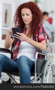 beautiful caucasian disabled woman sitting wheel chair