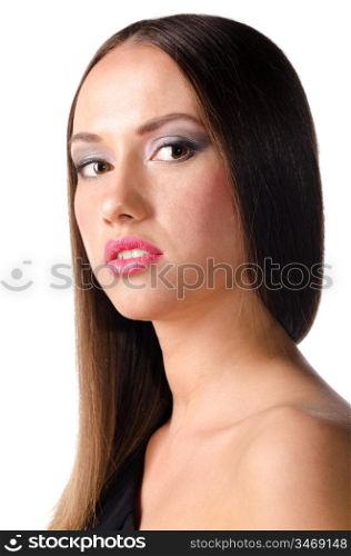 beautiful caucasian woman on white background