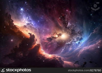 Beautiful celestial sky in dreamy fantasy with bright star in the sky over nature landscape