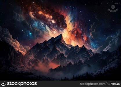 Beautiful celestial sky in dreamy fantasy with bright star in the sky over nature landscape