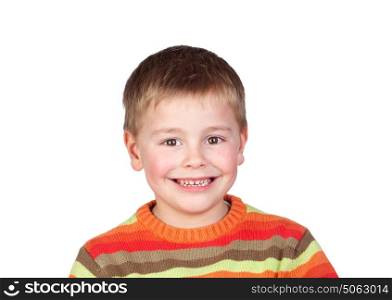 Beautiful child five years old with colourful jersey smiling