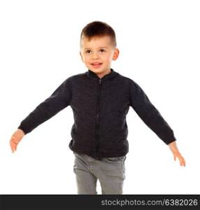 Beautiful child opening his arms isolated on a white background