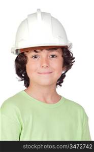 Beautiful child with helmet isolated on a over white background