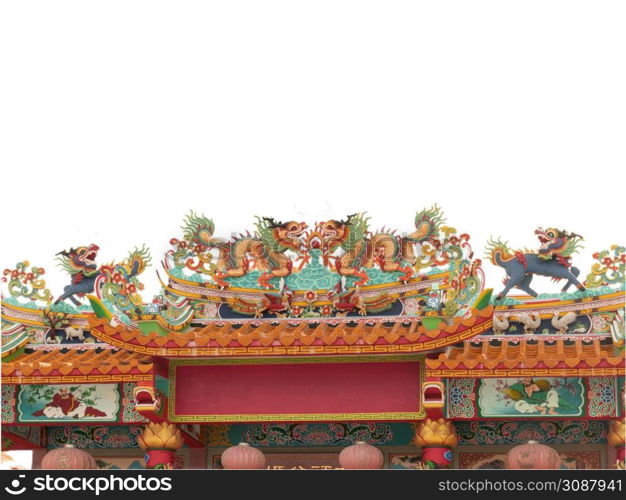Beautiful Chinese dragon-headed unicorn statue on the temple roof. Kylin or Kirin on roof in Chinese temple.