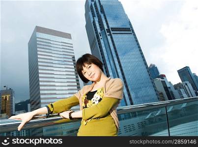 Beautiful chinese woman having fun outdoors