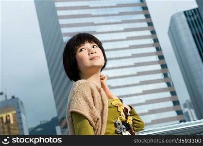 Beautiful chinese woman having fun outdoors