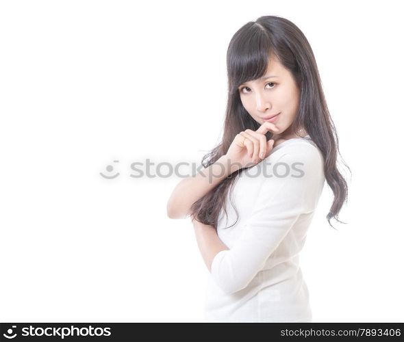 Beautiful Chinese woman on isolated white