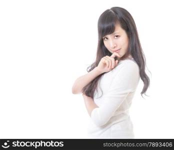 Beautiful Chinese woman on isolated white