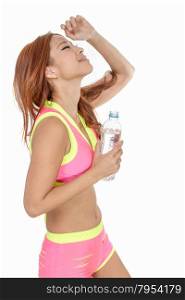 Beautiful Chinese woman with water bottle after workout