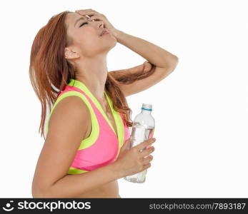 Beautiful Chinese woman with water bottle during workout