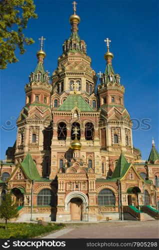 Beautiful Christian church St.Petersburg. Peterhof.