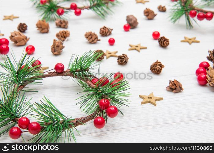 beautiful christmas decoration on white wood background