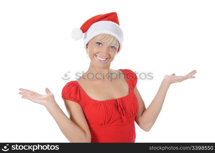 Beautiful christmas girl. Isolated on white background