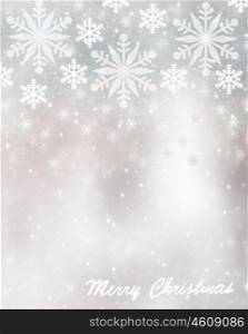 Beautiful Christmas greeting card background with wishes, falling snowflakes on blurry gray background, text space, wintertime holidays celebration