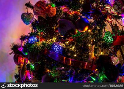 Beautiful Christmas tree with lights and decorations