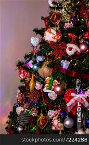 Beautiful Christmas tree with lights and decorations