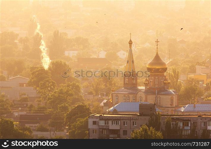 Beautiful church at colorful Sunset in Ukraine