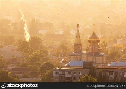 Beautiful church at colorful Sunset in Ukraine