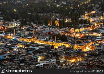 Beautiful City landscape in Night Time of Leh Ladakh District ,Norther part of India