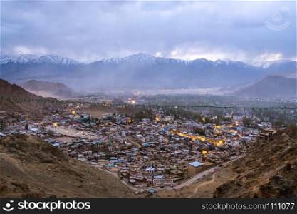 Beautiful City landscape in Night Time of Leh Ladakh District ,Norther part of India