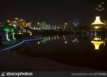 Beautiful city night view with reflection