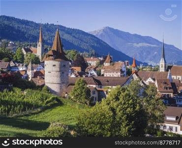 Beautiful city of Zug in the German-speaking area of Switzerland, taken in June 2022.