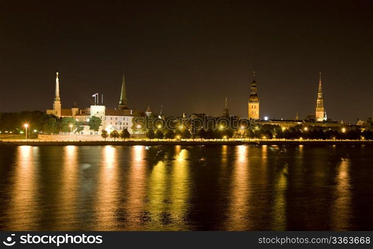 beautiful city view of Riga at night, Latvia