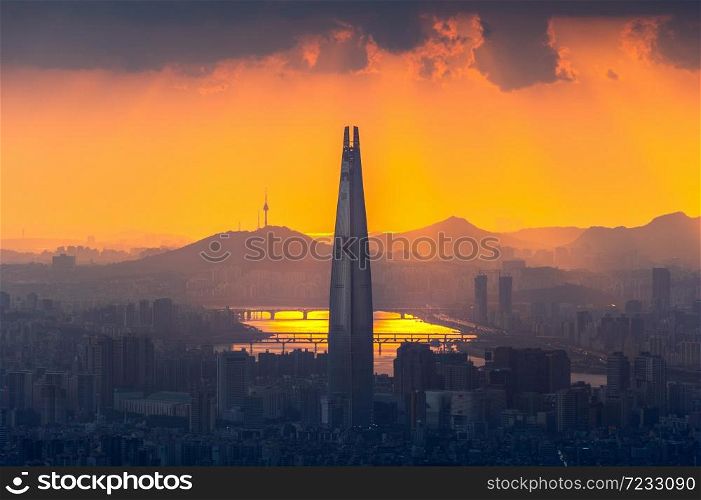 Beautiful cityscape and sunset at Seoul in South Korea.