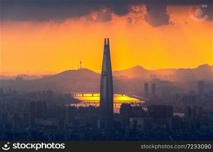 Beautiful cityscape and sunset at Seoul in South Korea.