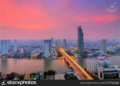 Beautiful cityscape Bangkok business district and residential. In the twilight, Thailand. Bangkok at dusk