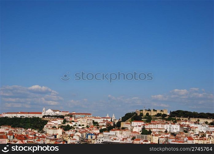 beautiful cityscape of Lisbon with Graca Church and Sao Jorge Castle, Portugal (from left to right)