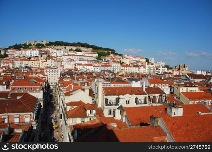 beautiful cityscape of Lisbon with Sao Jorge Castle and Se Cathedral, Portugal