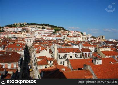 beautiful cityscape of Lisbon with Sao Jorge Castle and Se Cathedral, Portugal