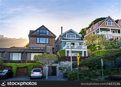 Beautiful cityscape of Sausalito Resort town for San Francisco people in North California USA West Coast of Pacific Ocean, San Francisco United States Landmark Travel Destination cityscape concept.