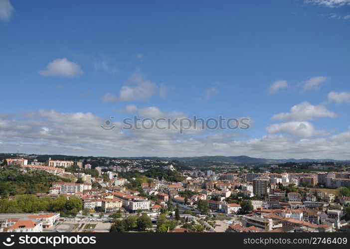 beautiful cityscape view of Leiria, Portugal (blue sky)