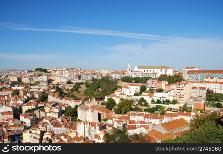 beautiful cityscape view of the capital of Portugal, Lisbon (sky background)