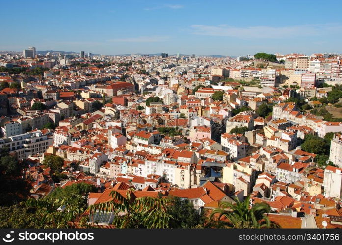 beautiful cityscape view of the capital of Portugal, Lisbon (sky background)