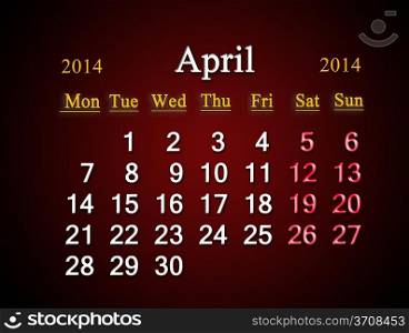 beautiful claret calendar for the April of 2014
