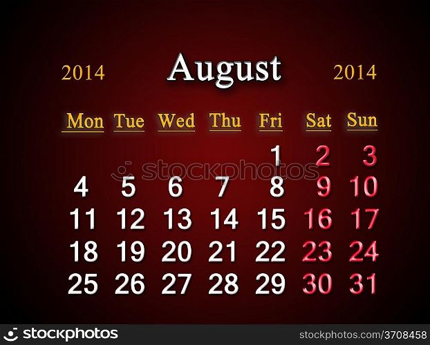 beautiful claret calendar for the August of 2014