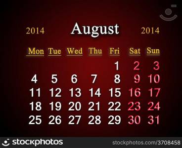 beautiful claret calendar for the August of 2014